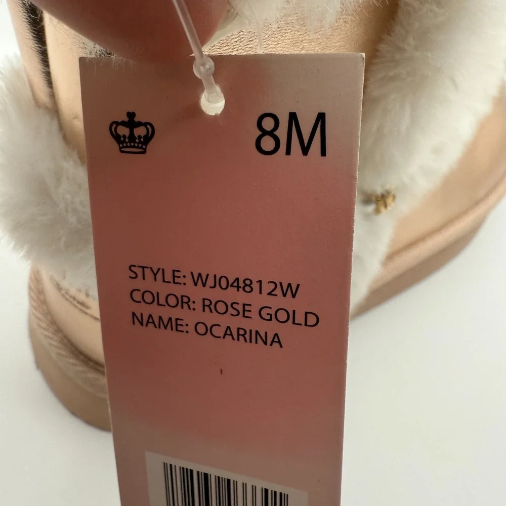 Juicy Couture‎ Rose Gold Faux Fur Boot Womens Size 8 Ankle WInter Boot Y2K NEW